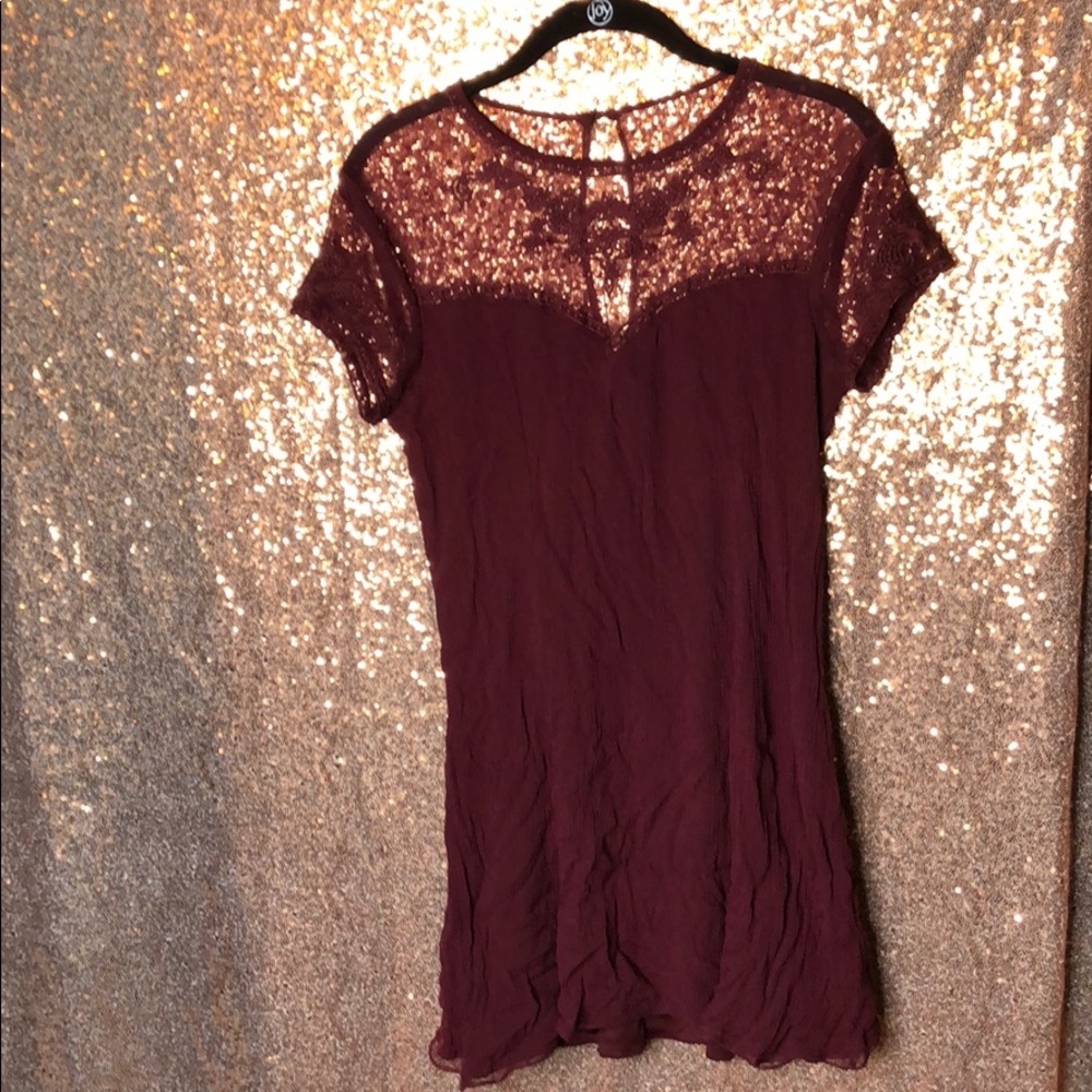 Burgundy Dress with lace top